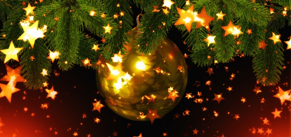 星星背景金色圣诞树装饰小球