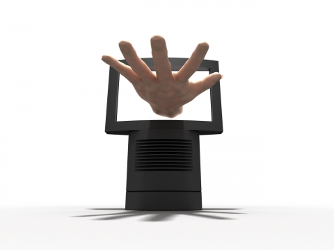 电视屏幕中伸出手掌创意特效