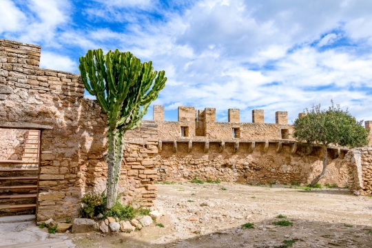 蓝天白云阳光下古典历史建筑