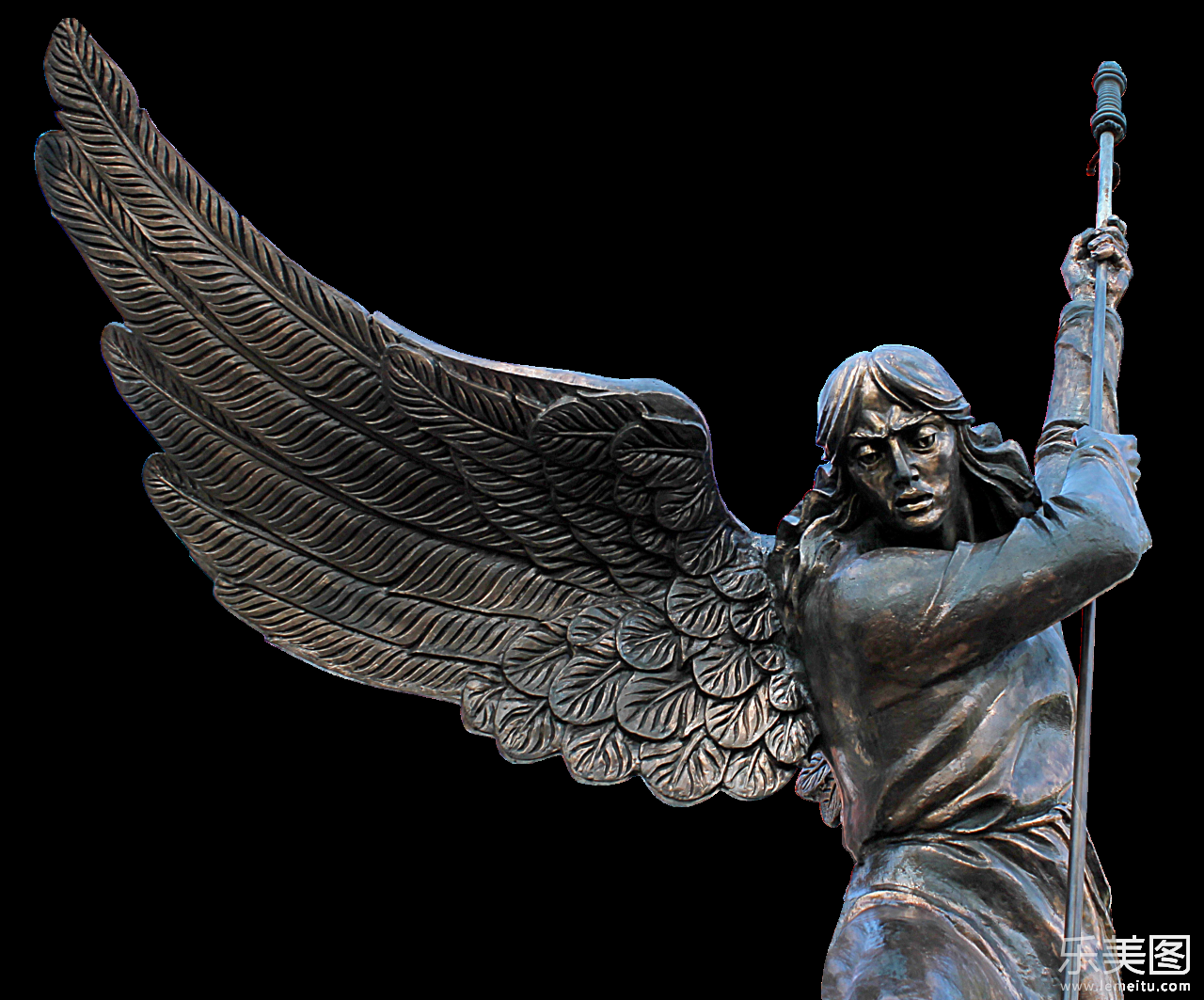 拿着长刺的天使雕塑铜像摄影