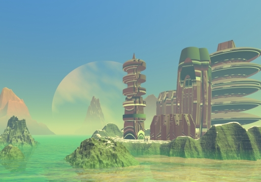 浪漫梦幻城堡河流月球