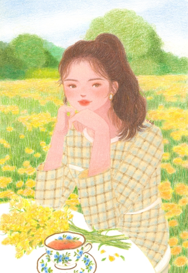 唯美春夏季节少女插画写真图片