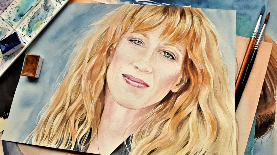 金发女性水彩艺术肖像绘画创作