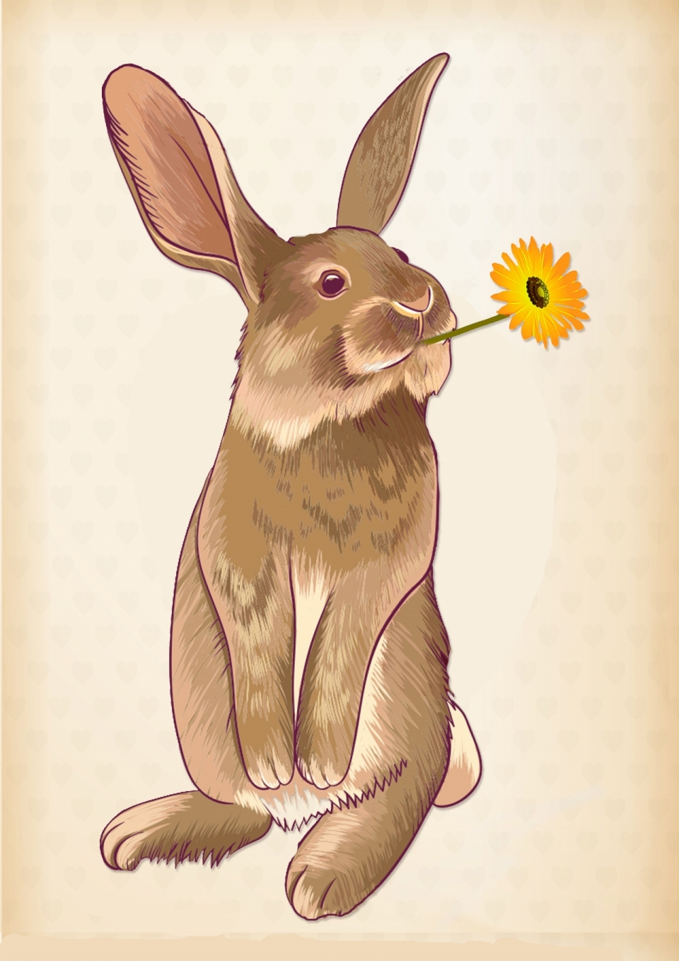 灰兔叼黄花可爱风格手绘素材