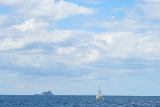 蓝天白云广阔大海帆船优美风景美图