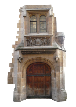 白色背景木质大门石砖古典建筑