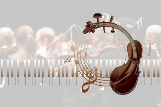 创意五线谱黑白钢琴键小提琴宣传音乐海报
