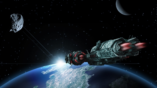 地球轨道上飞行的宇宙飞船创意设计