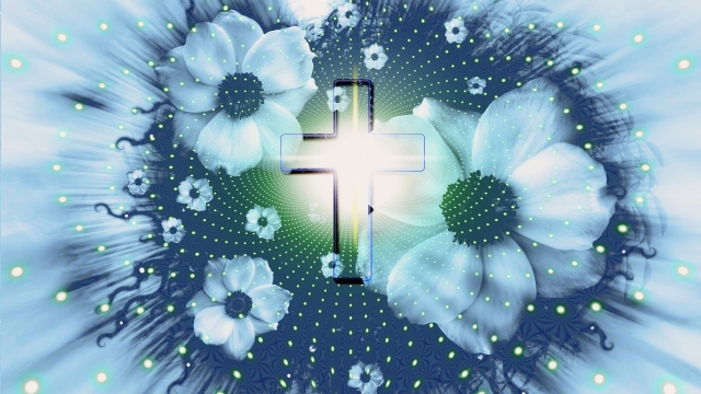 十字架花朵耶稣蓝色蓝底阳光