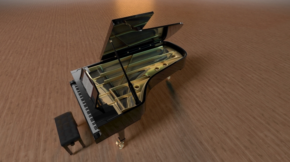 木色地板黑色高贵钢琴文艺俯拍特写