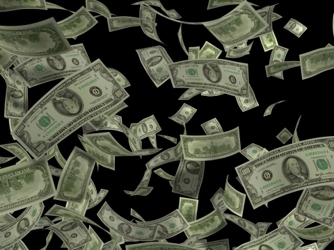 黑色背景漫天飘落的美元