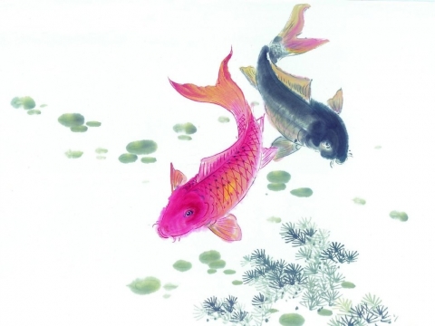 中国水墨画之年年有鱼无水印电脑桌面高清壁纸图片