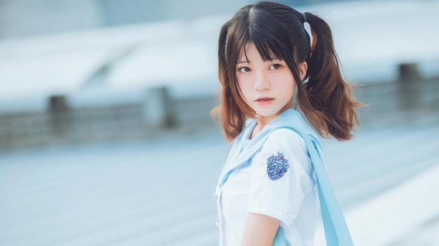 清纯元气双马尾少女无水印电脑桌面高清壁纸图片