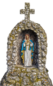 十字架岩石洞窟圣母玛利亚彩色塑像