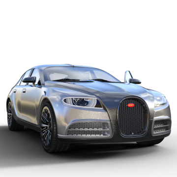 法国银色布加迪跑车车身摄影