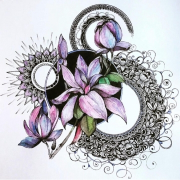 线描与水彩花卉装饰画绘画素材图片