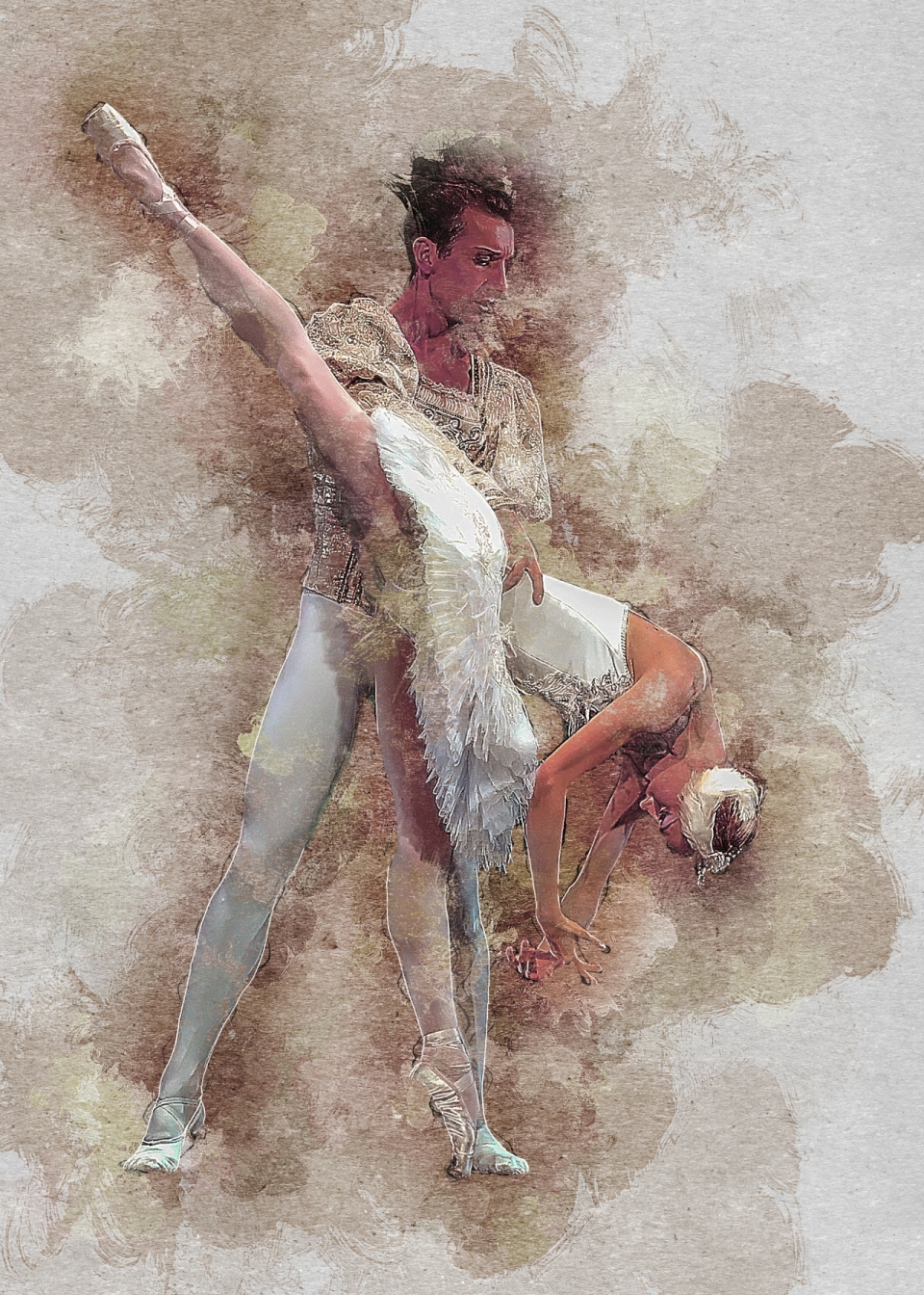 水彩手绘风背景男性女性芭蕾舞舞者