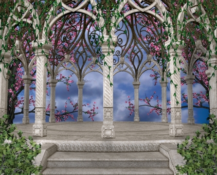 庭院大理石建筑绿植花草风景