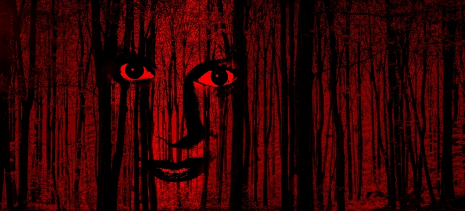 恐怖树林红色人形面孔