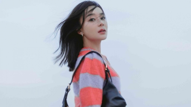 袁姗姗秋天海边优雅个性高清桌面壁纸