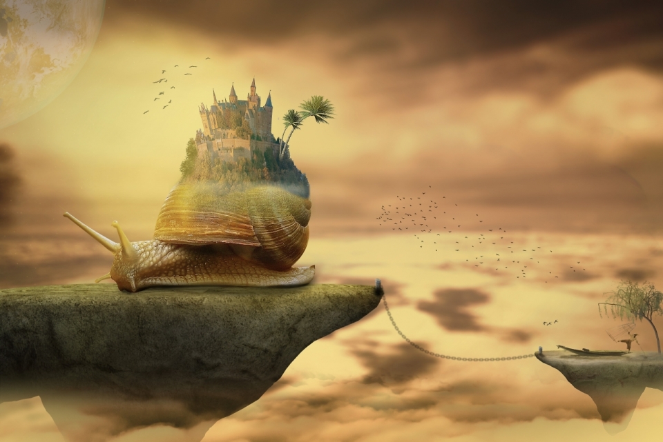 蜗牛云海天空城堡梦幻浪漫童话