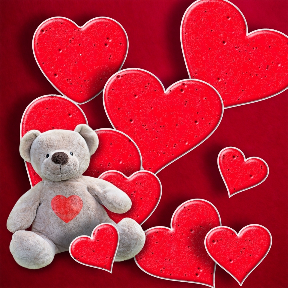 红色爱心浪漫小熊背景壁纸