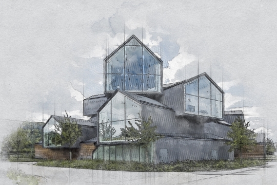 现代化别墅建筑油画设计图