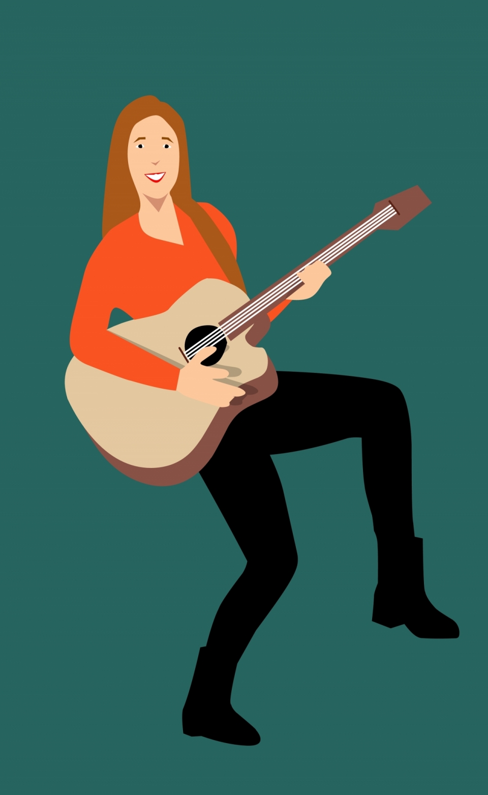 蓝色背景下弹吉他的女子创意卡通形象