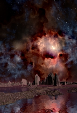 户外黄石平原上空的炫丽星际星云星空创意设计