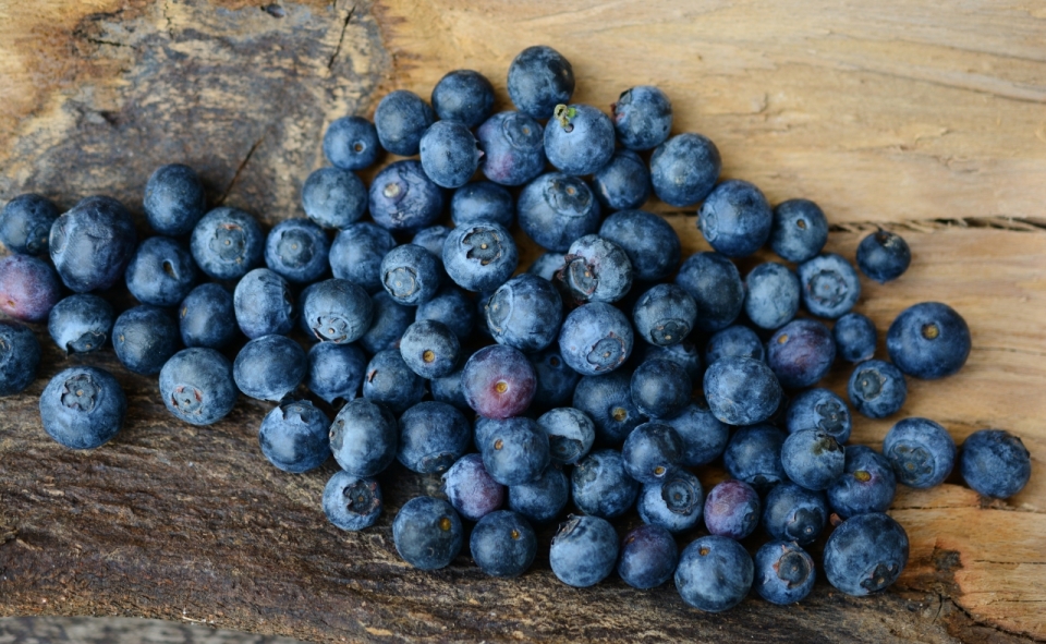 放在桌上的一堆蓝莓