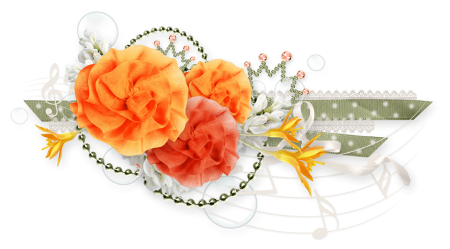 透明背景丝带橙色花朵装饰素材