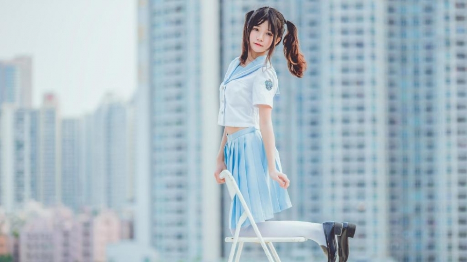 清纯元气双马尾少女无水印电脑桌面高清壁纸图片