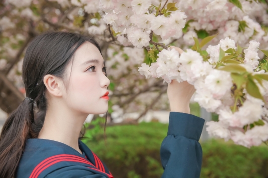 樱花和少女JK制服人像写真