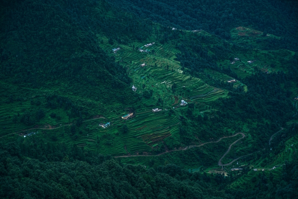 风景摄影_绿色群山环绕下的梯田风光