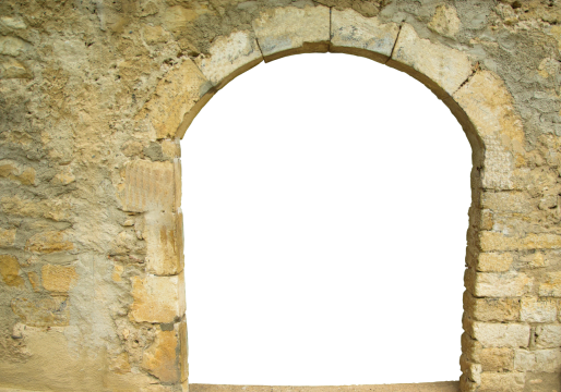 复古的米黄色石砖圆形门窗