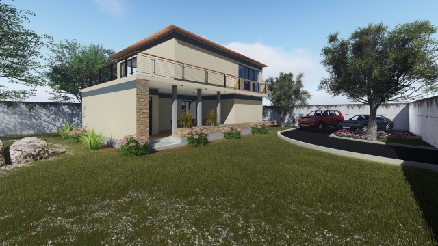 早晨天空建筑前停红色黑色轿车