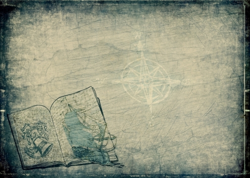 复古羊皮卷纸上八角形图案和书本手绘