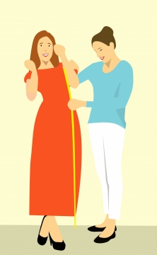 正在量体裁衣的两位美女卡通形象