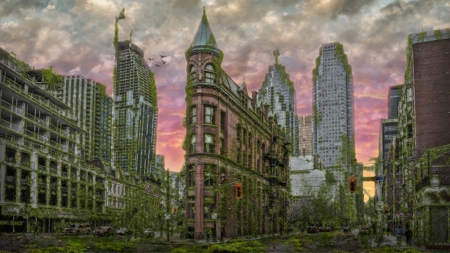 遗弃的城市杂草丛生