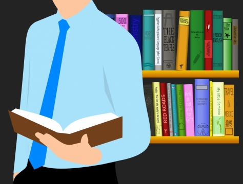 图书馆阅读书本商务男性简约插画