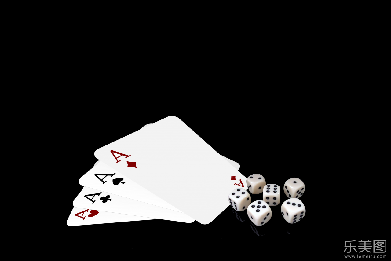 简约黑色背景崭新纸质扑克牌骰子
