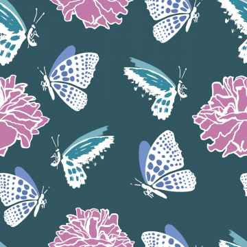 绿色背景简约蝴蝶花朵创意插画