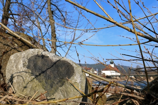 小镇外凄凉草地树枝石墩爱心痕迹