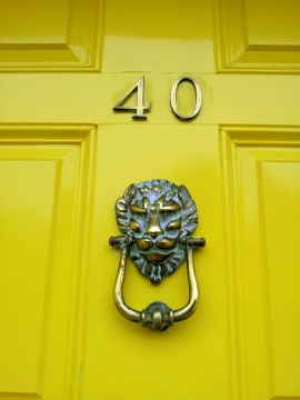 黄色木制门板镶嵌金属装饰