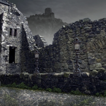 深山小镇残垣断壁建筑房屋外观