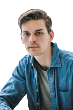 蓝色牛仔外套蓄胡短发时尚男性