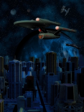 唯美星球宇宙前的未来飞船和城市