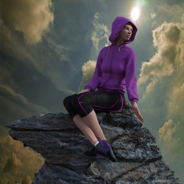 山顶天空阳光少女运动健美