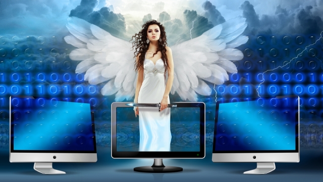 长发女性天使白色长裙人物特写