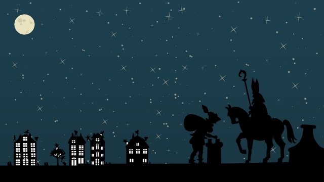 黑色夜空行走在城外的人影设计插画